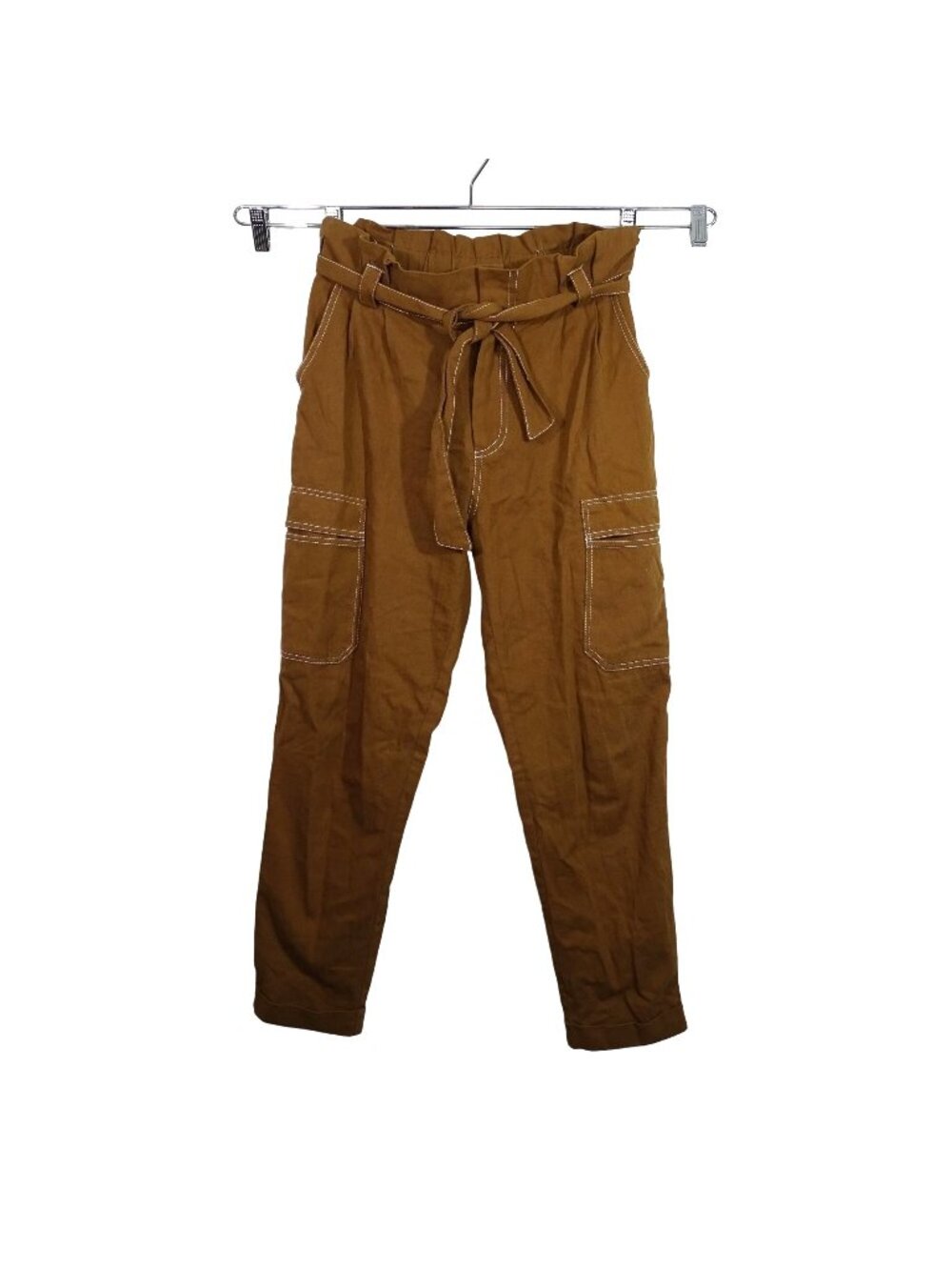 Kendall and Kylie Cropped Paperbag Cargo Pants Belted Women Size M Brown Cuffed